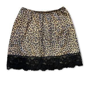 Y2k mcbling velvet cheetah mini slip skirt w/ black lace womens size small